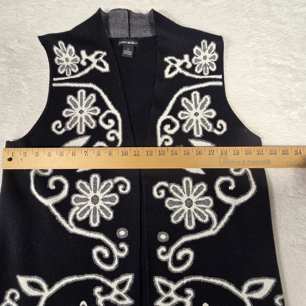 Lauren Michelle Sweater Vest Women S Black‎ White  Floral Knit Artsy Boho - Picture 5 of 6